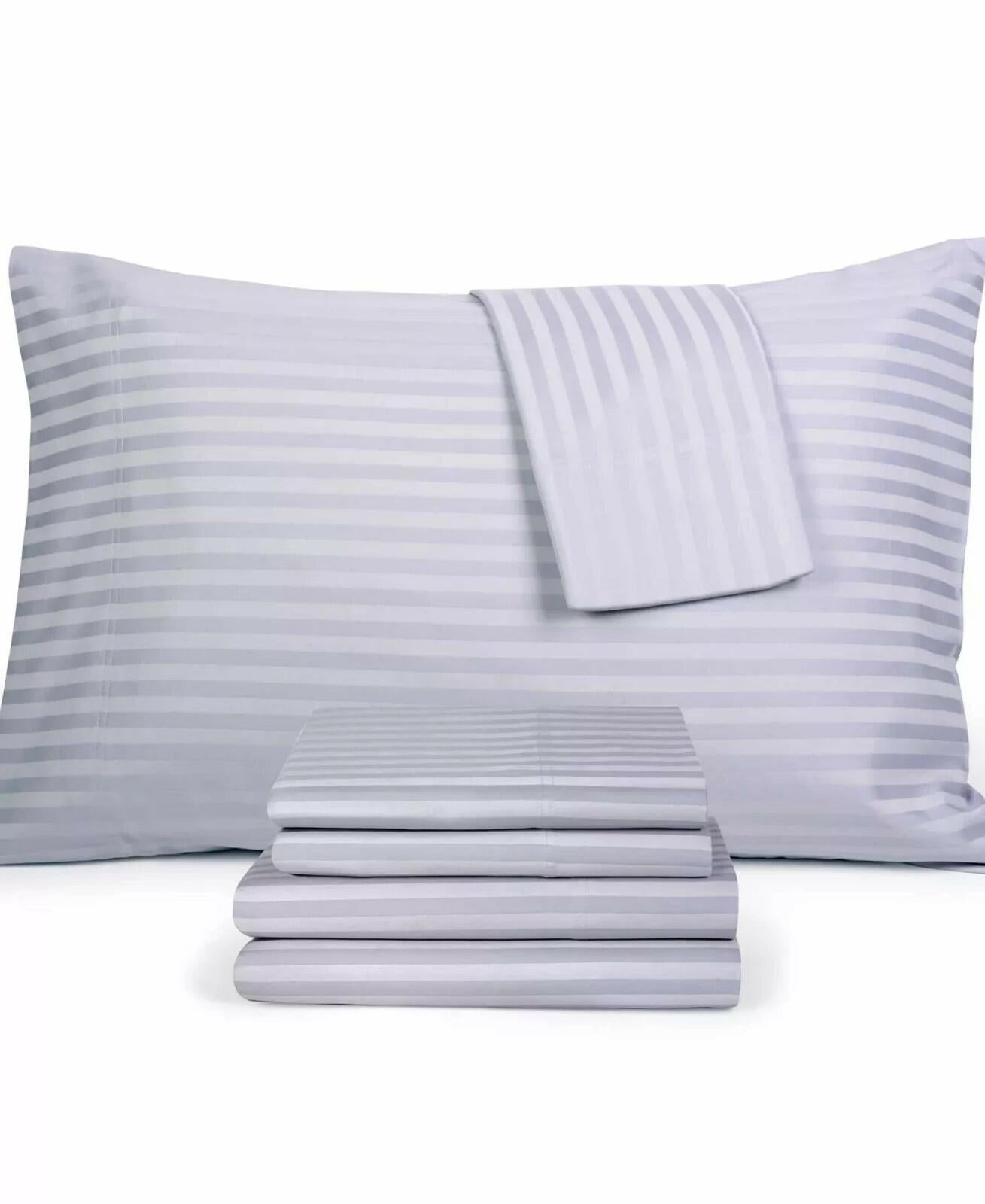 Fairfield Square Brookline 1400TC 6Pc Sheet Set King Sky Blue Stripe $230