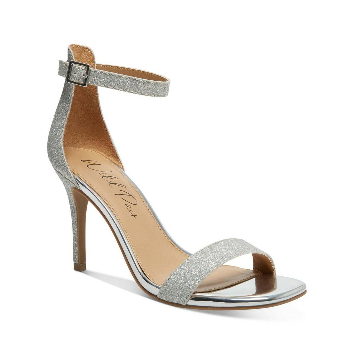 Wild Pair Womens Bethie Glitter Stiletto Sandals Silver 6.5 New $89