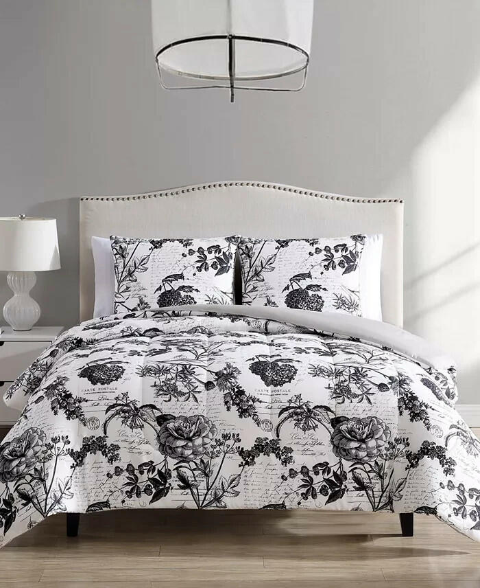 Hallmart Painted Script 3-Pc Full Queen Reversible Comforter Set MSRP $80