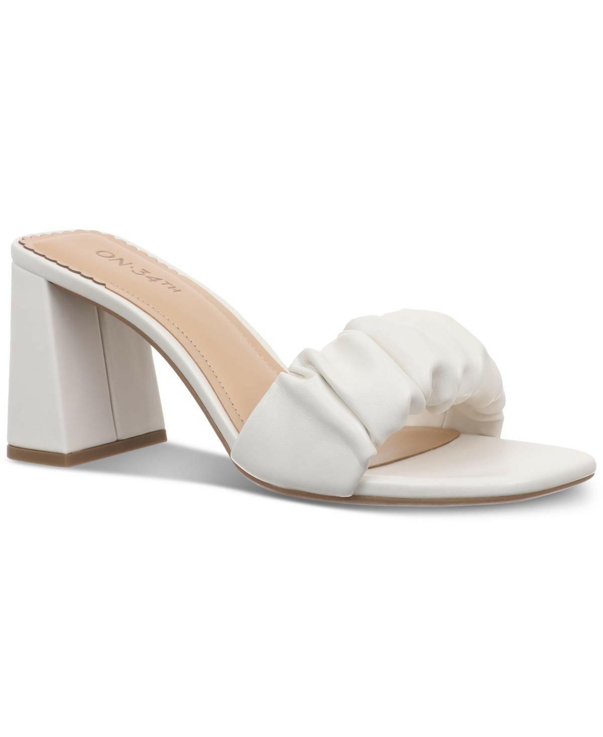 On 34th Womens Salliee Ruffled Block Heel Sandals White 9 New $69