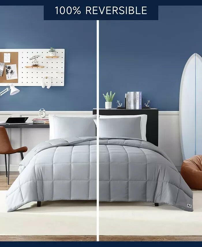 Nautica Longdale 3-Pc King Comforter Set Gray Reversible MSRP $195