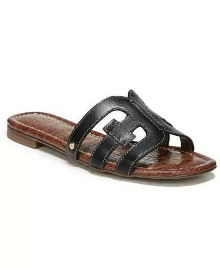 Sam Edelman Womens Bay Slip On Leather Flat Sandals Black 7.5 $100