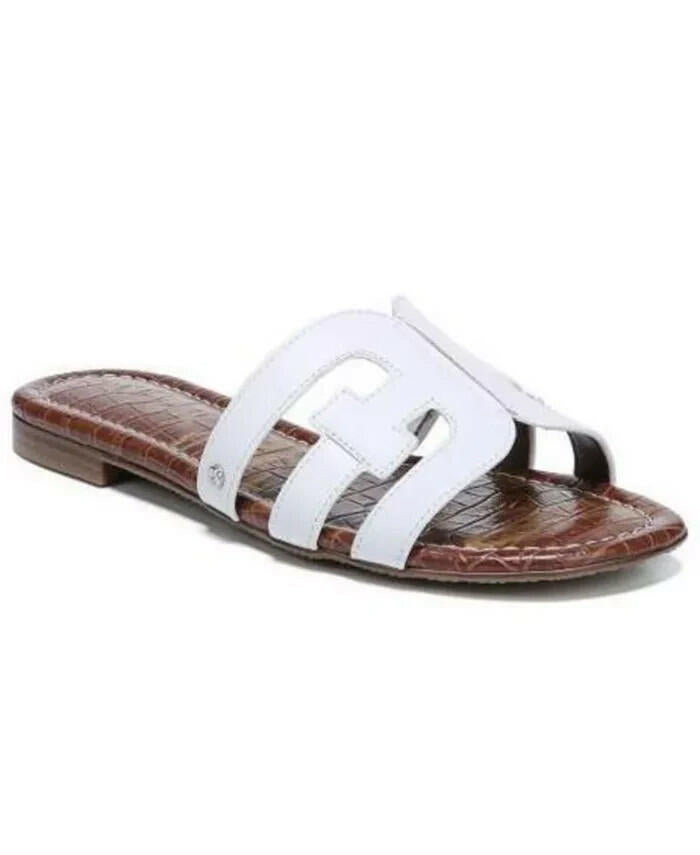 Sam Edelman Womens Bay Slip On Leather Flat Sandals White 10 $100