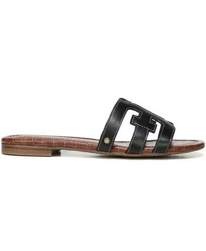 Sam Edelman Womens Bay Slip On Leather Flat Sandals Black 7.5 $100