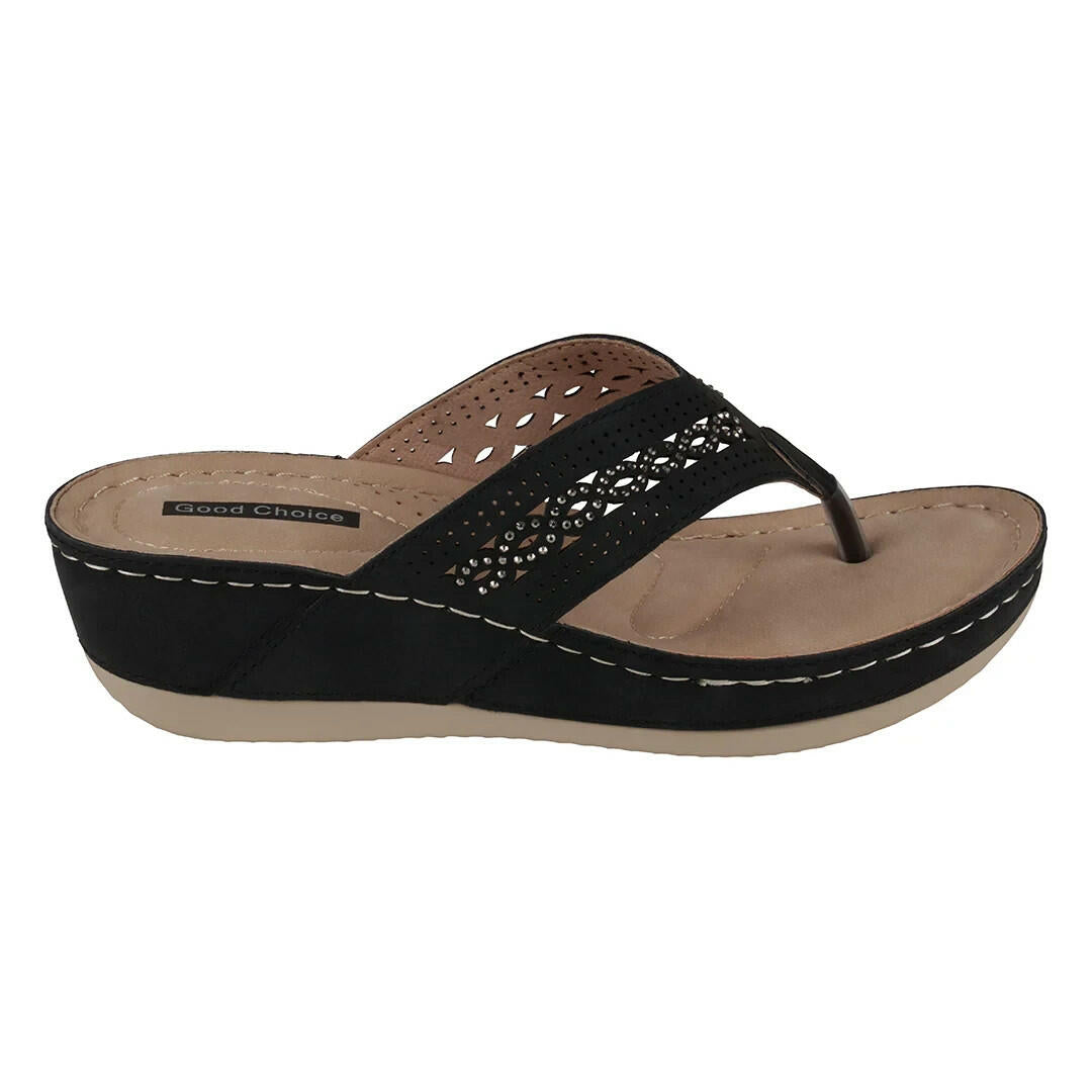 Bari Black Wedge Sandal Size 6 New $60