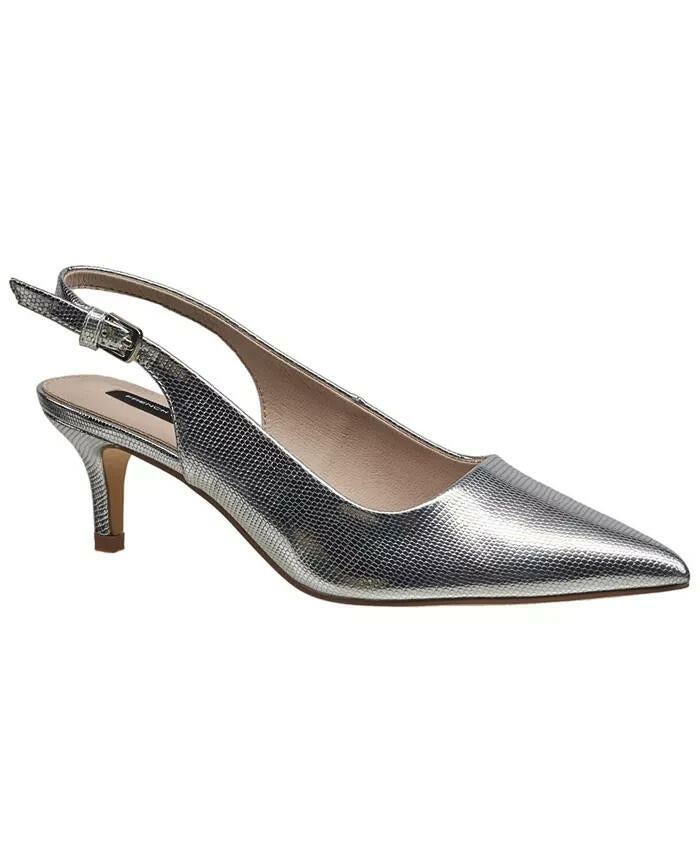 French Connection Womens Quinn Slingback Kitten Heels Silver 9 New $100