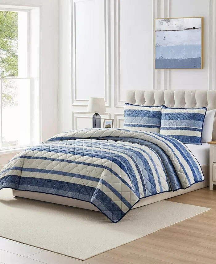 Seventh Studio Blue Stripe 3-Pc King Quilt Set Soft MSRP $100