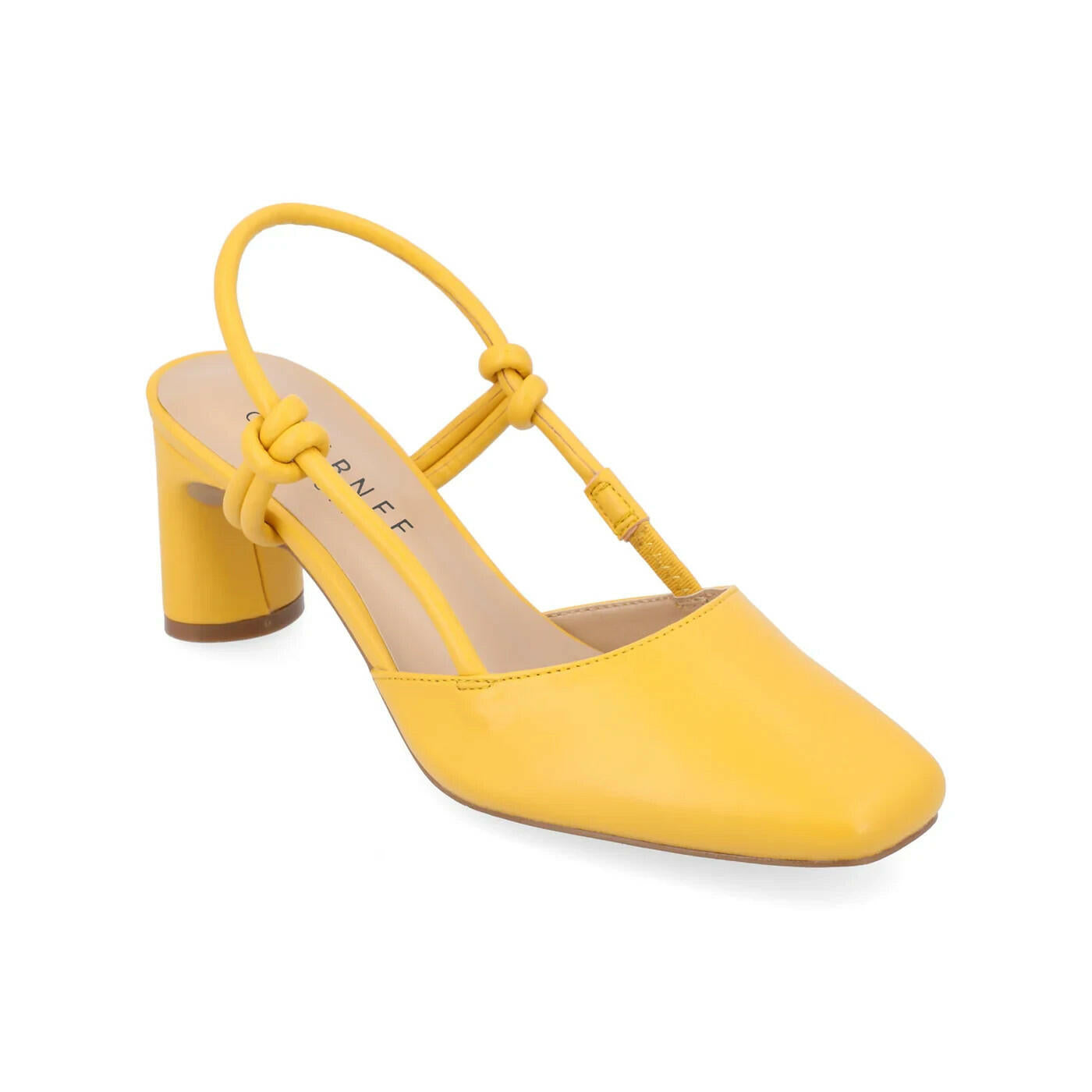 Journee Womens Square Toe Vegan Leather Block Heel Yellow 9 New $84