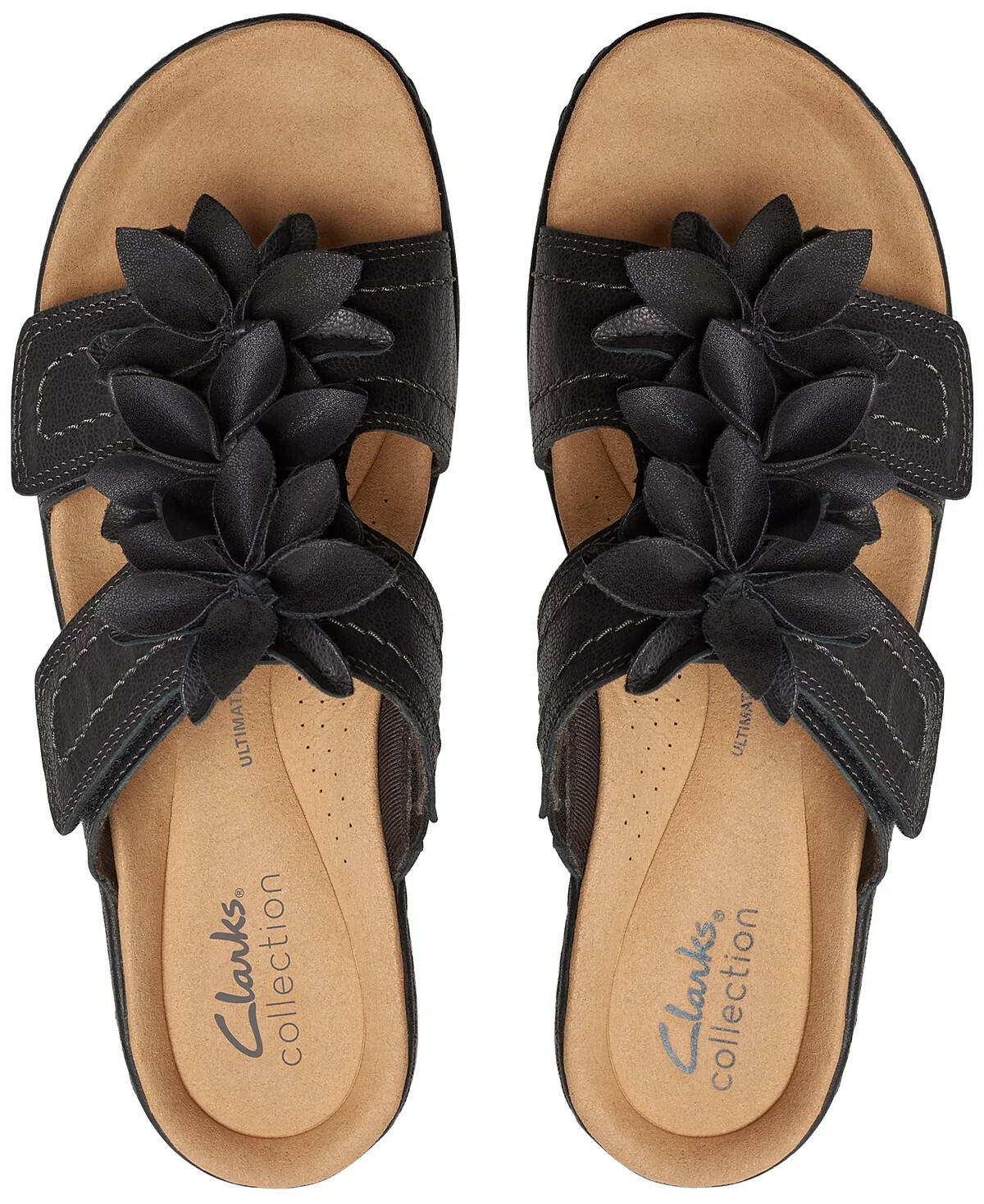 Clarks Womens Merliah Raelyn Flower Wedge Sandals Black Leather 8.5 MSRP $94