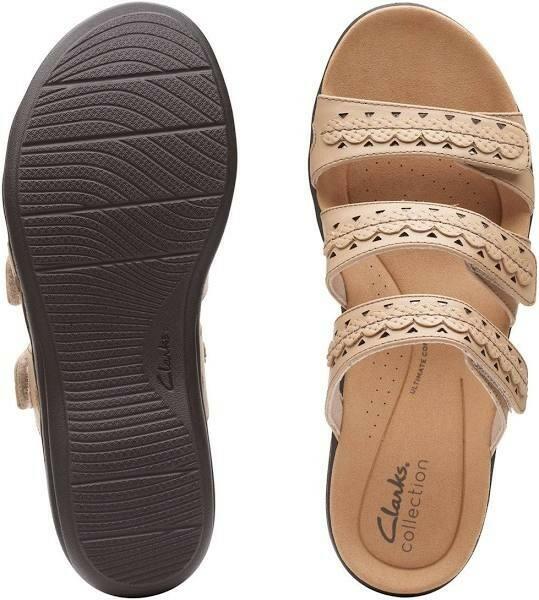Clarks Lauriann Cove Leather Slide Sandal Tan Sand 8 Wide New $98