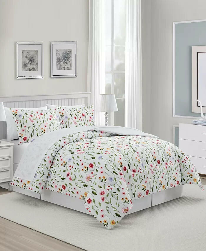 Sunham Natalie Floral 6-Pc Twin Comforter Set White Floral MSRP $100