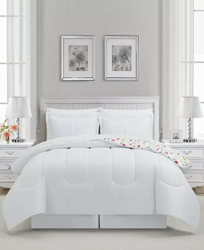 Sunham Natalie Floral 6-Pc Twin Comforter Set White Floral MSRP $100