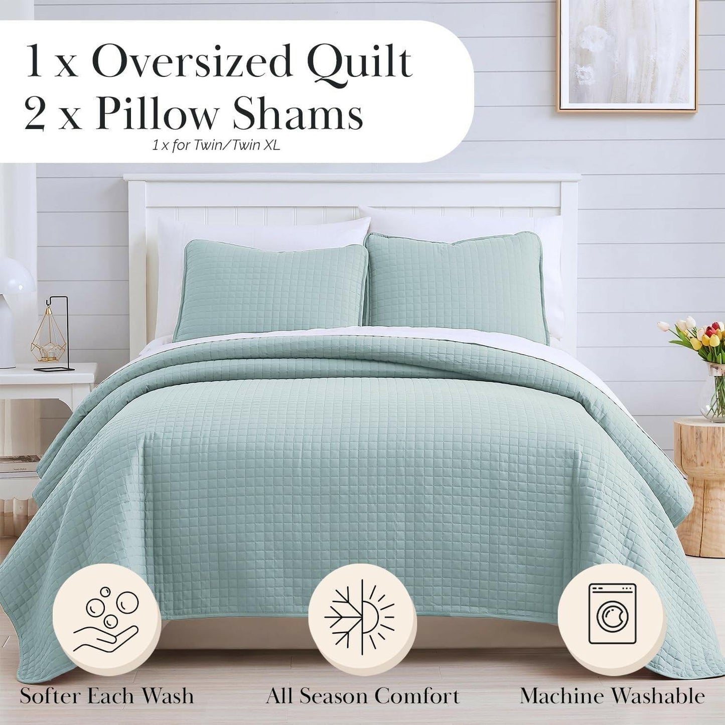 Southshore Fine Living 3-Pc Oversized King Quilt Set Blue MSRP $105