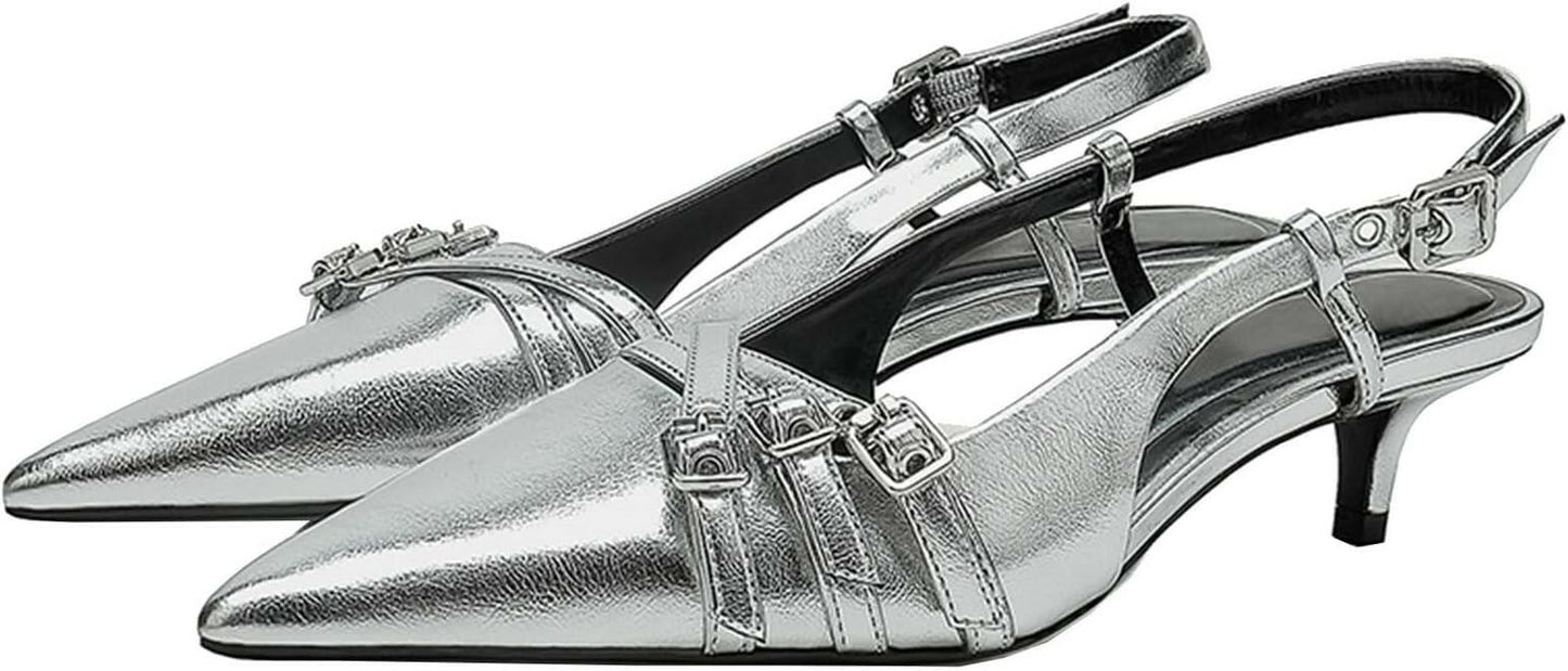 INC Womens Capeka Slingback Pumps Silver Triple Strap 8.5 MSRP $99