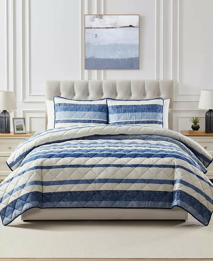Seventh Studio Blue Stripe 3-Pc King Quilt Set Soft MSRP $100