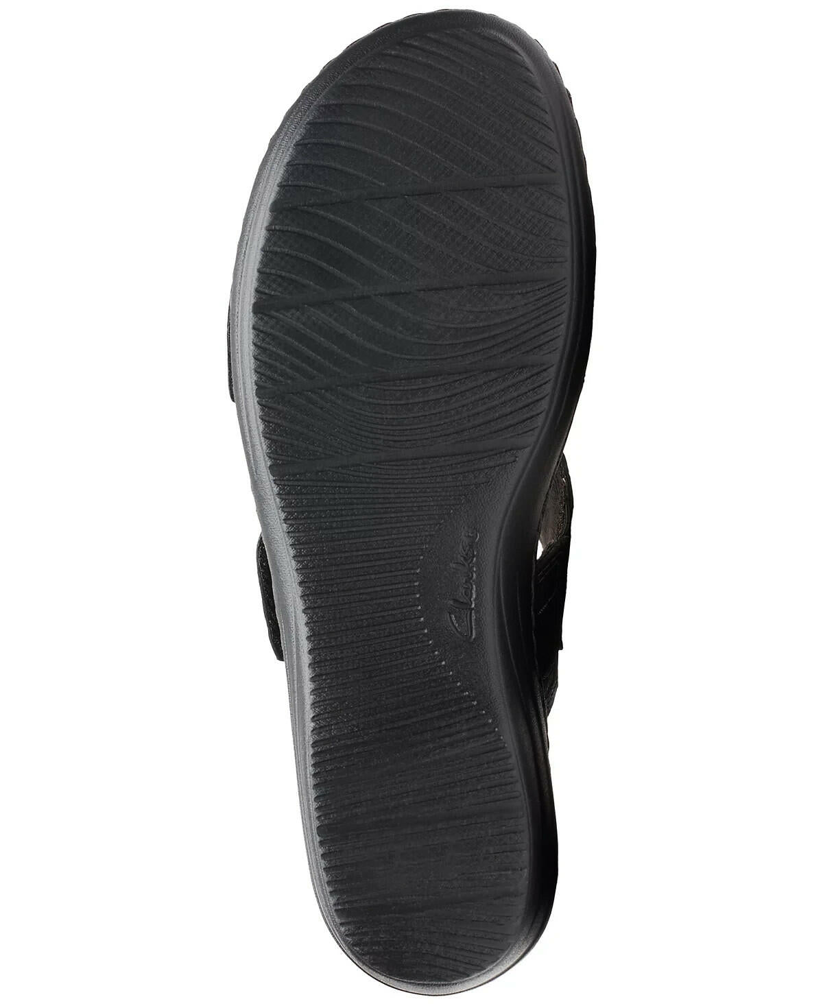 Clarks Womens Merliah Raelyn Flower Wedge Sandals Black Leather 8.5 MSRP $94