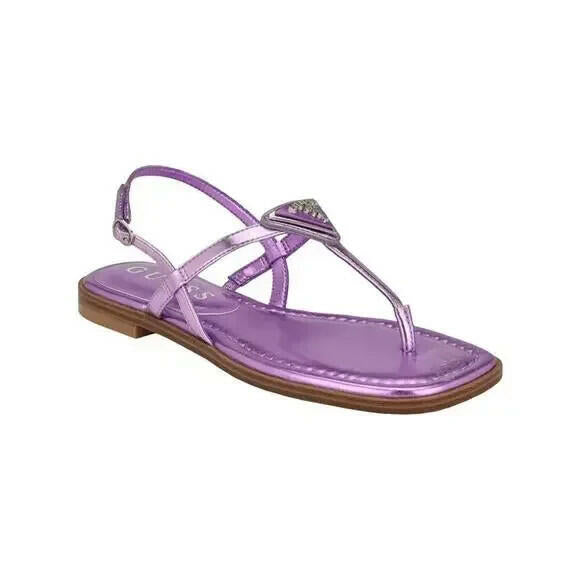GUESS Rainey Logo T Strap Flat Sandals Dark Pink Purple Size 11 $100
