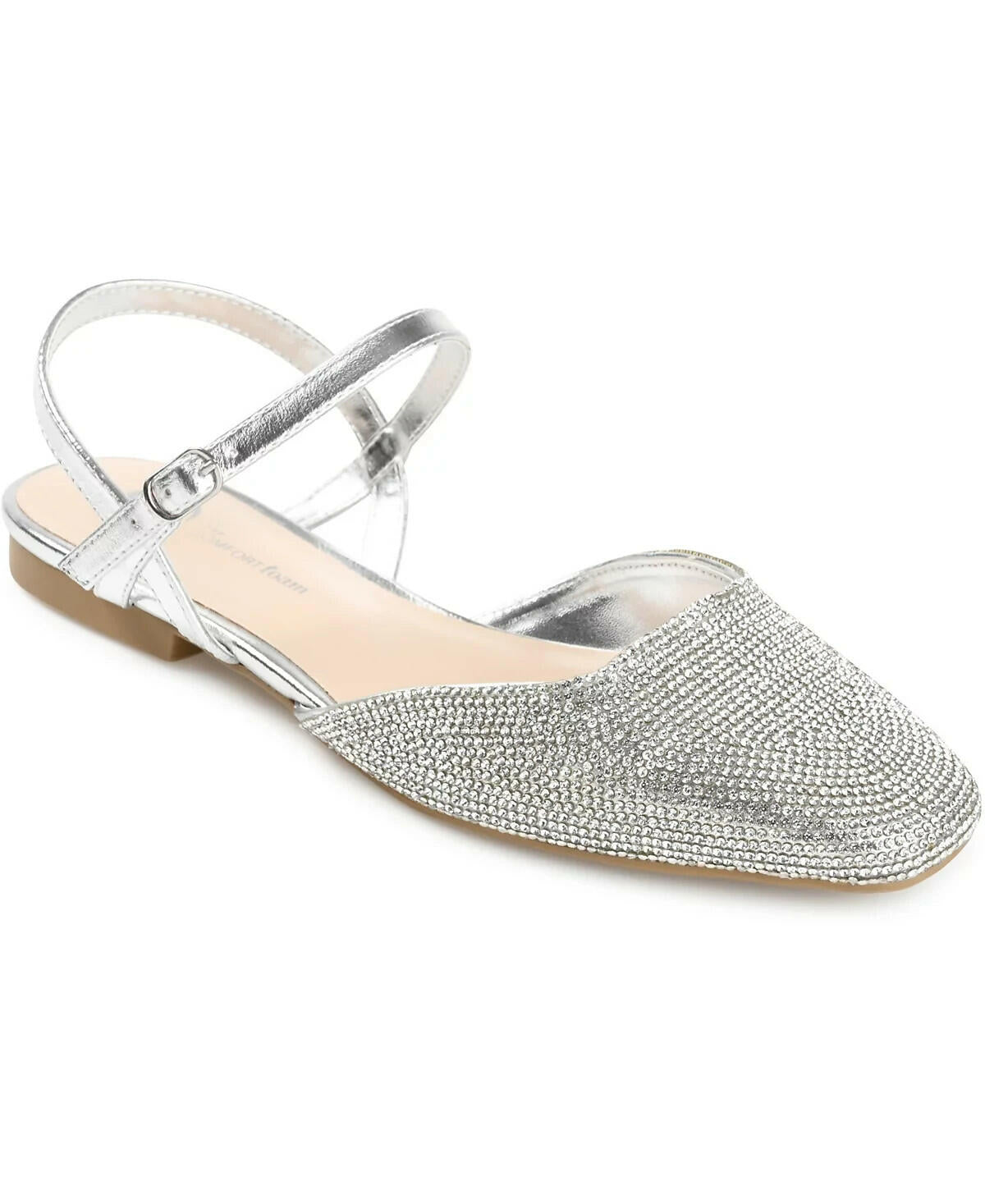 Journee Collection Nysha Rhinestone Flats Silver Square Toe Women’s 11M MSRP $99