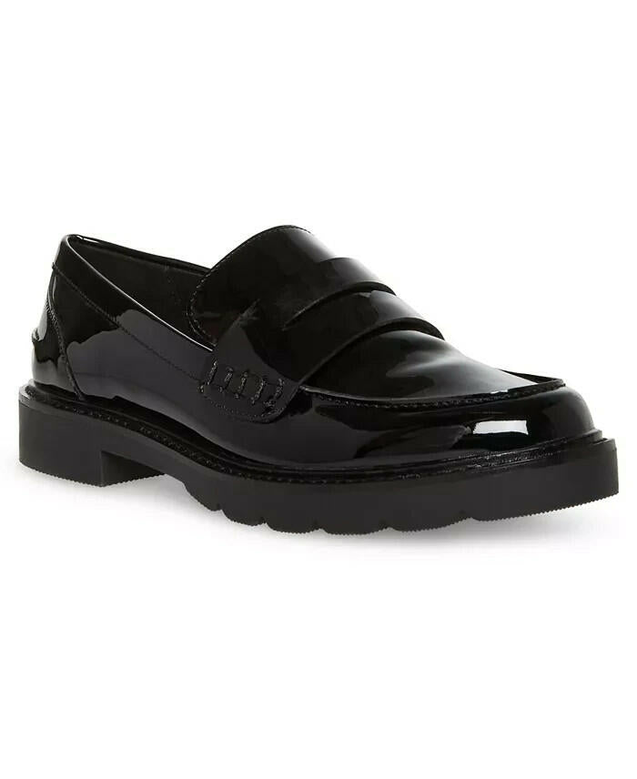 Anne Klein Womens Emmylou Lug Sole Loafers Black Patent 8.5 New $95