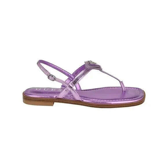 GUESS Rainey Logo T Strap Flat Sandals Dark Pink Purple Size 11 $100