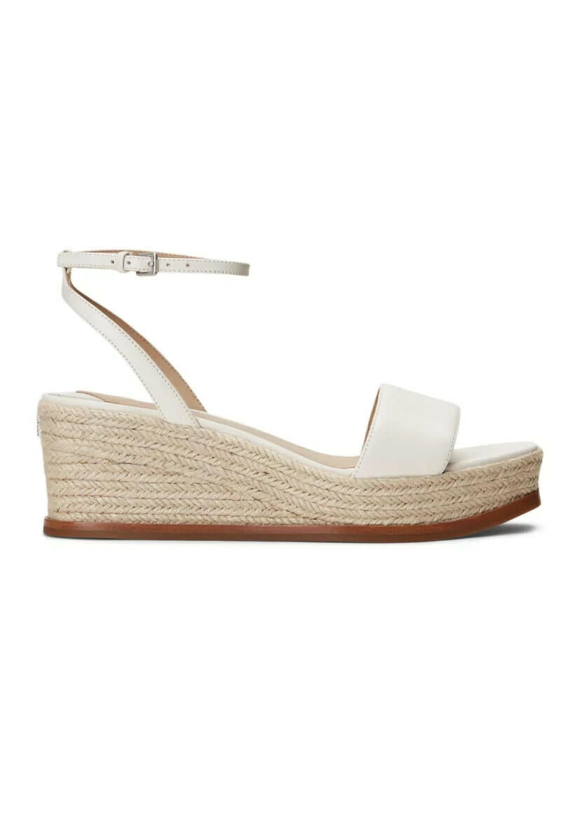 Lauren Ralph Lauren Womens Leona Wedge Sandals White 9.5 New $125