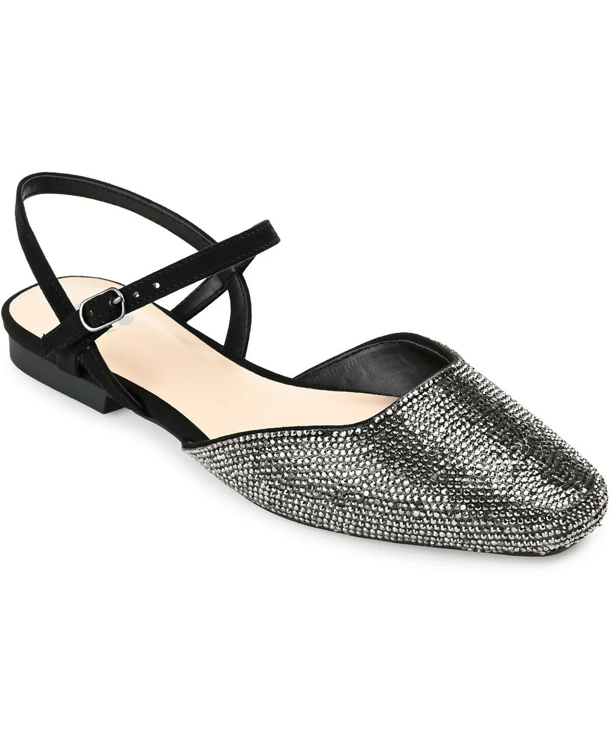Journee Collection Nysha Rhinestone Flats Black Square Toe Women’s 11M MSRP $99