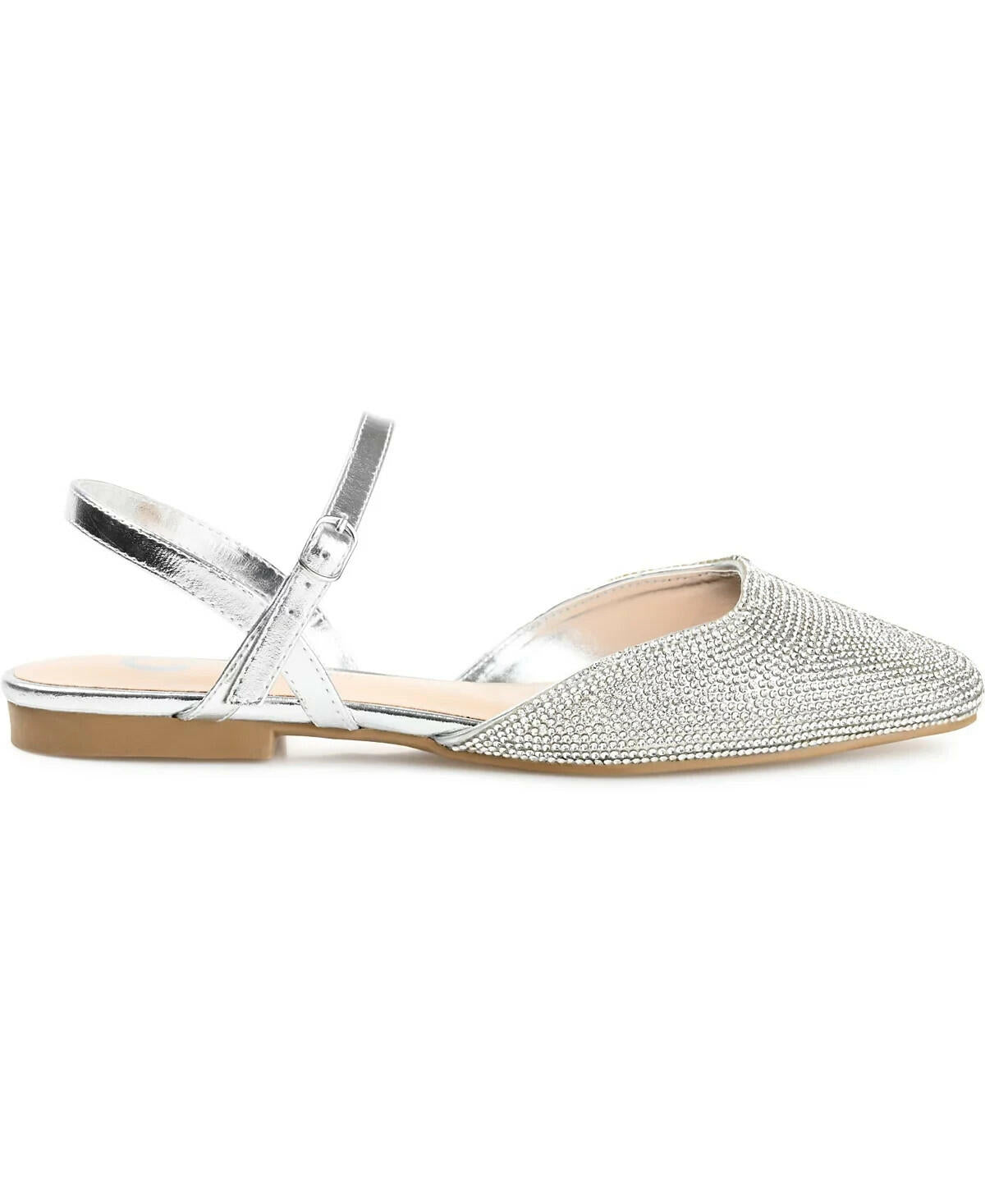Journee Collection Nysha Rhinestone Flats Silver Square Toe Women’s 11M MSRP $99