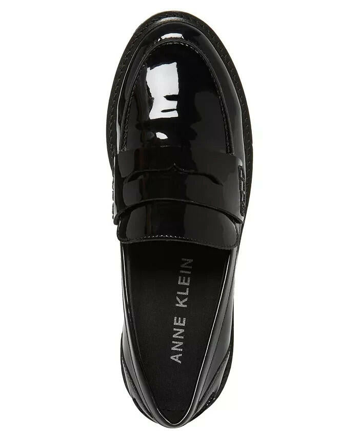 Anne Klein Womens Emmylou Lug Sole Loafers Black Patent 8.5 New $95