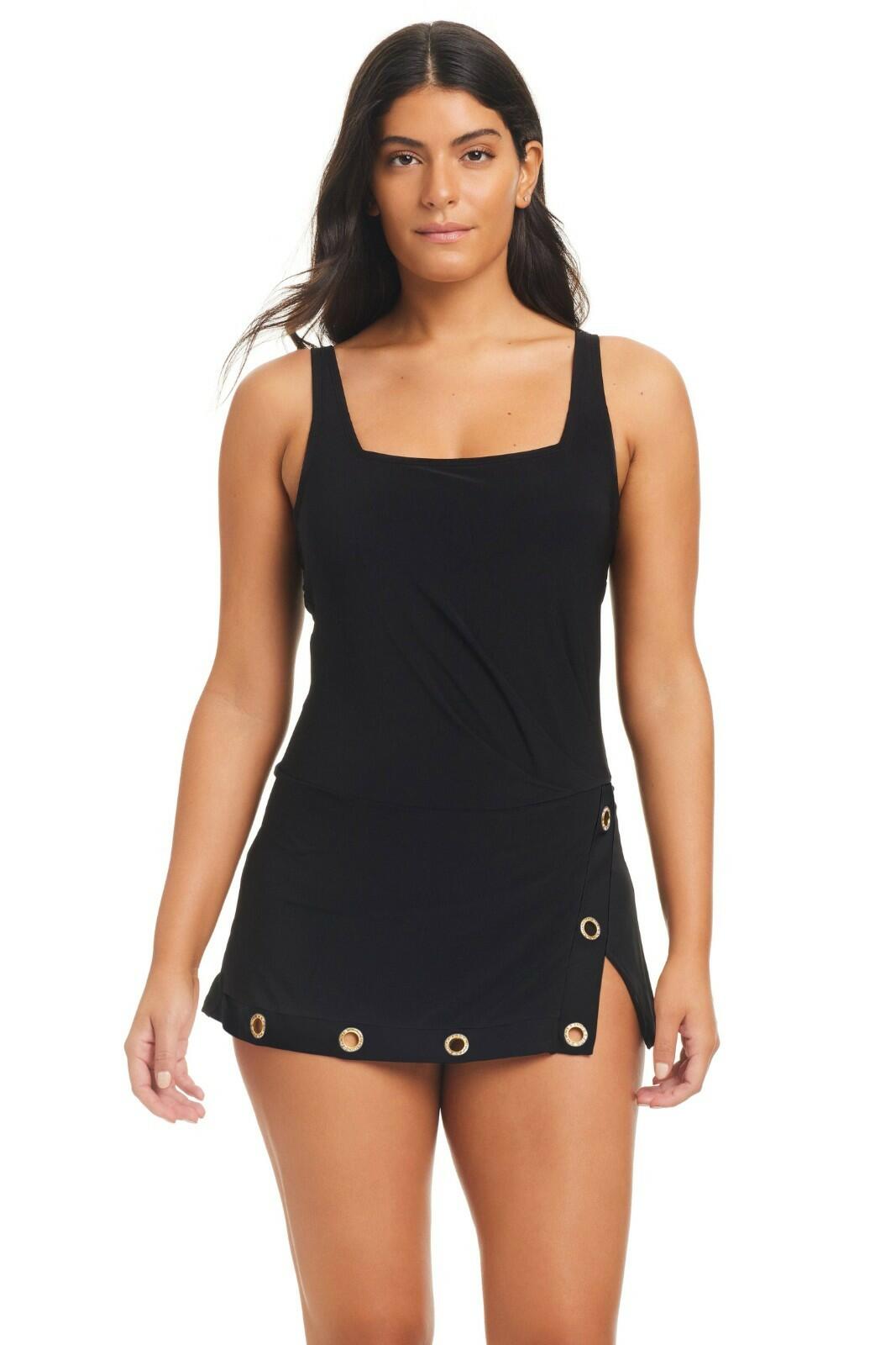 Beyond Control Grommet Swimdress One Piece Swimsuit Black Size 10 MSRP $139