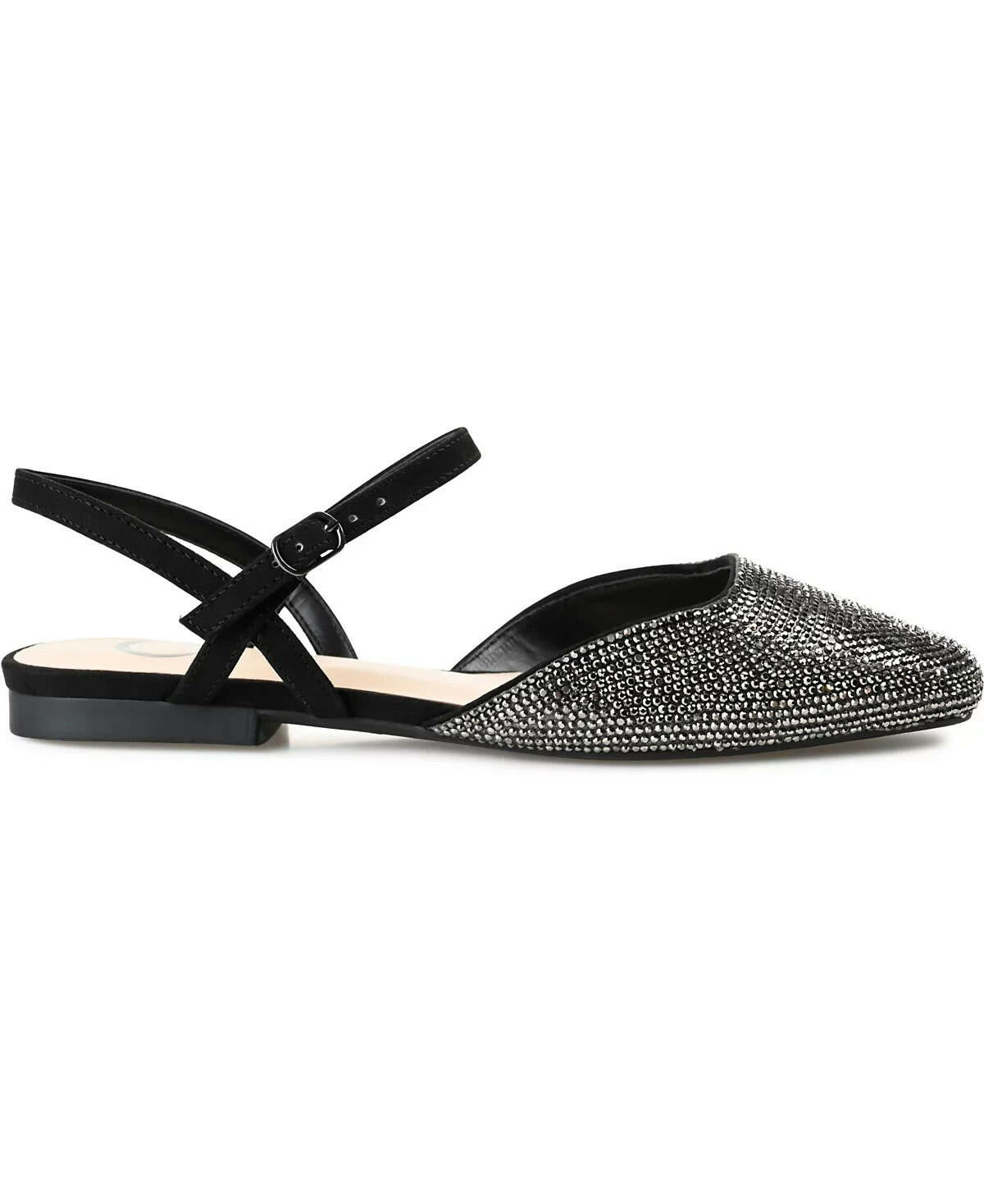 Journee Collection Nysha Rhinestone Flats Black Square Toe Women’s 11M MSRP $99