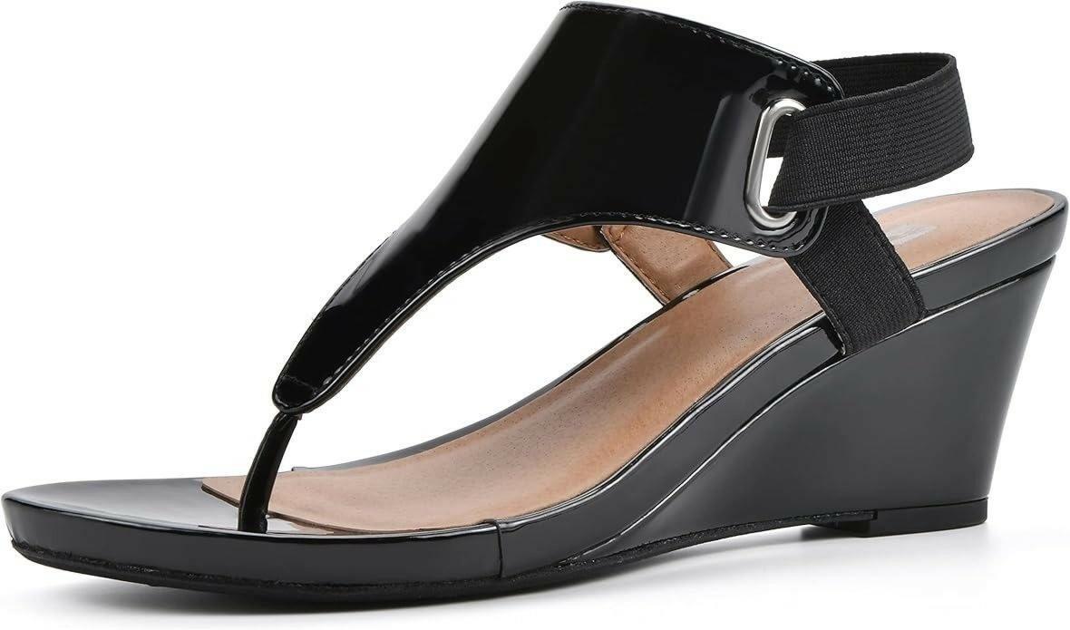 White Mountain Wedge Sandals Women’s Thong Slingback Shoes Black Size 6 MSRP $59