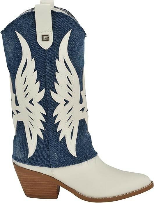GUESS Women’s Raegan Fold-Over Western Booties White Denim 9.5 New $98