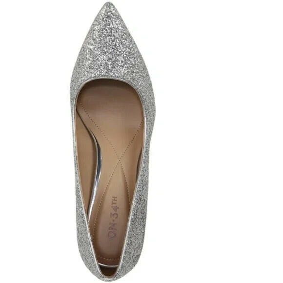 On 34th Womens Jeules Pointed Toe Slip On Pumps Silver 9.5 MSRP $79