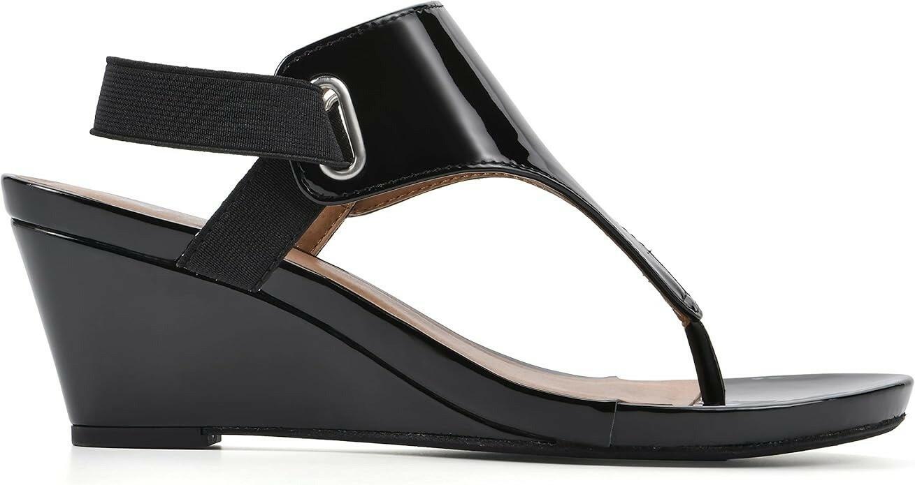 White Mountain Wedge Sandals Women’s Thong Slingback Shoes Black Size 6 MSRP $59