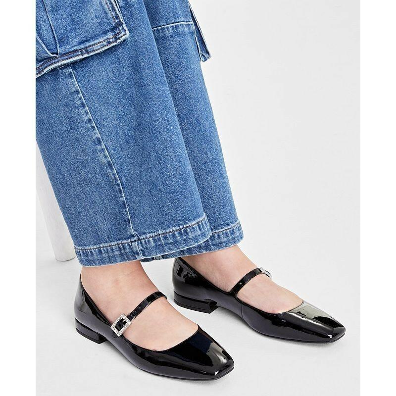 On 34th Womens Saadet Rhinestone Buckle Mary Jane Flats Black 8.5 MSRP $79