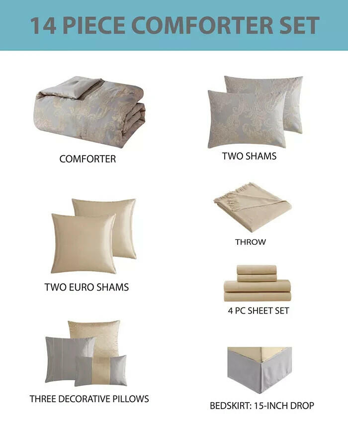 Hallmart Collectibles Olivia 14Pc Comforter Set Queen Including sheets MSRP $360