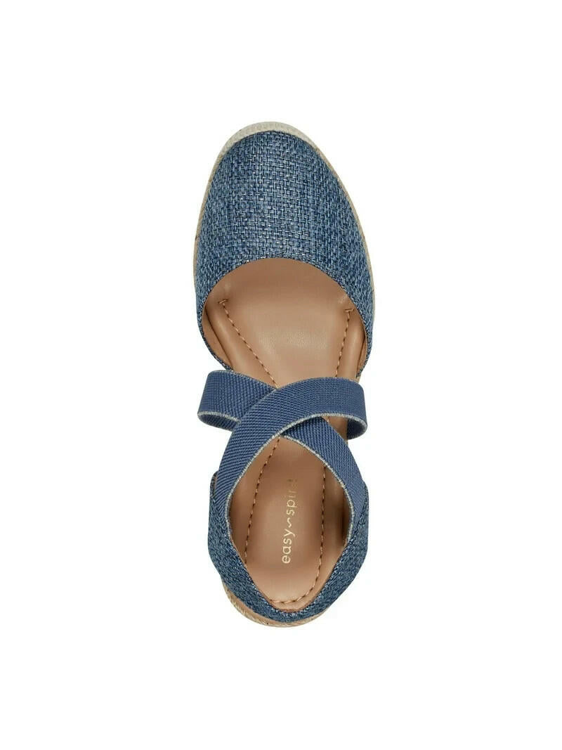 Easy Spirit Meza Strappy Espadrille Wedge Sandals Medium Blue Size 10 MSRP $89