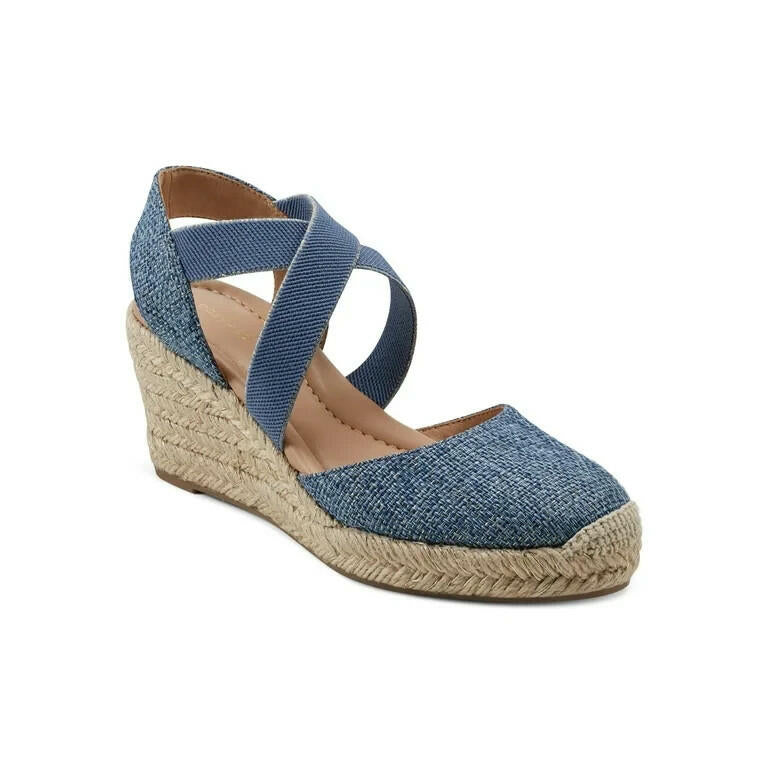 Easy Spirit Meza Strappy Espadrille Wedge Sandals Medium Blue Size 10 MSRP $89
