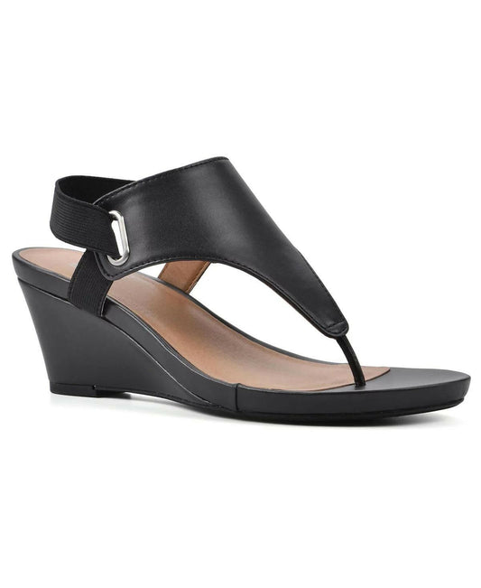 White Mountain All Dres Thong Wedge Sandals Heels– Women’s Black