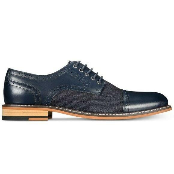 Bar III Men's Parker Leather Cap Toe Derby Shoes Dark Navy Dress Shoes