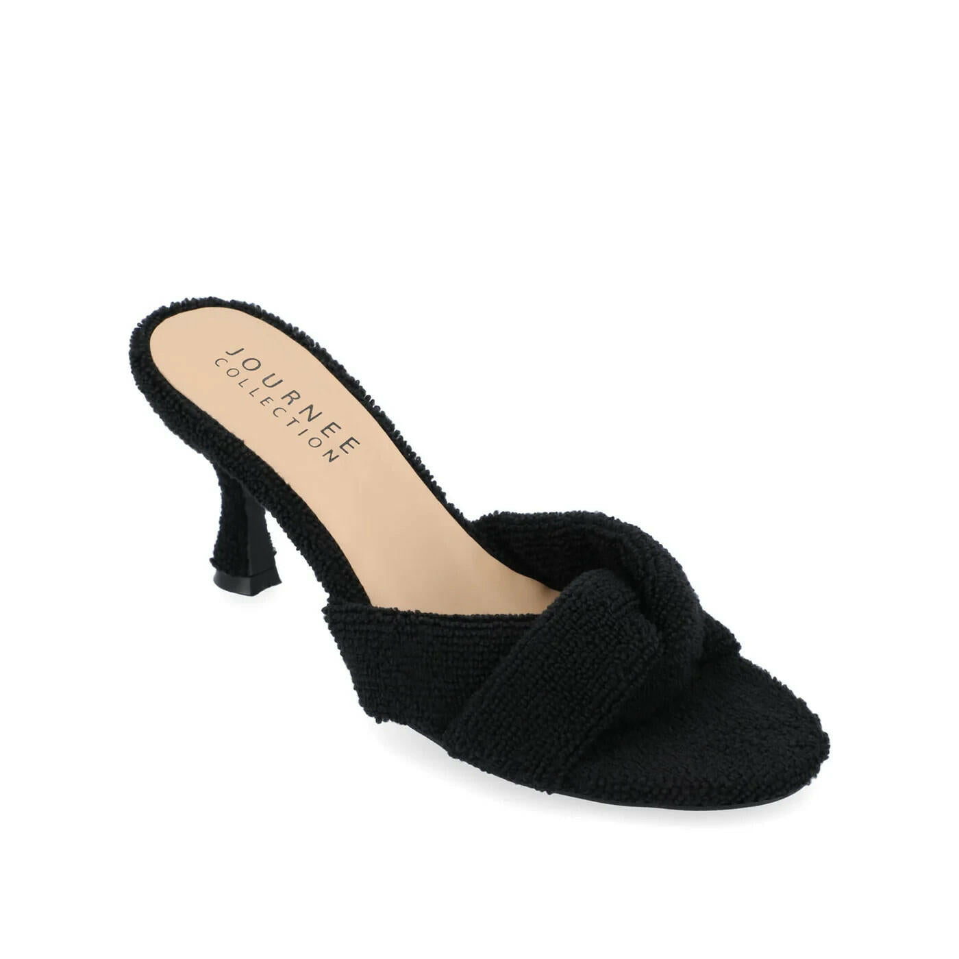 Mannon Backless Kitten Heel Sandals Black Terry Cloth Sz 7 MSRP $80