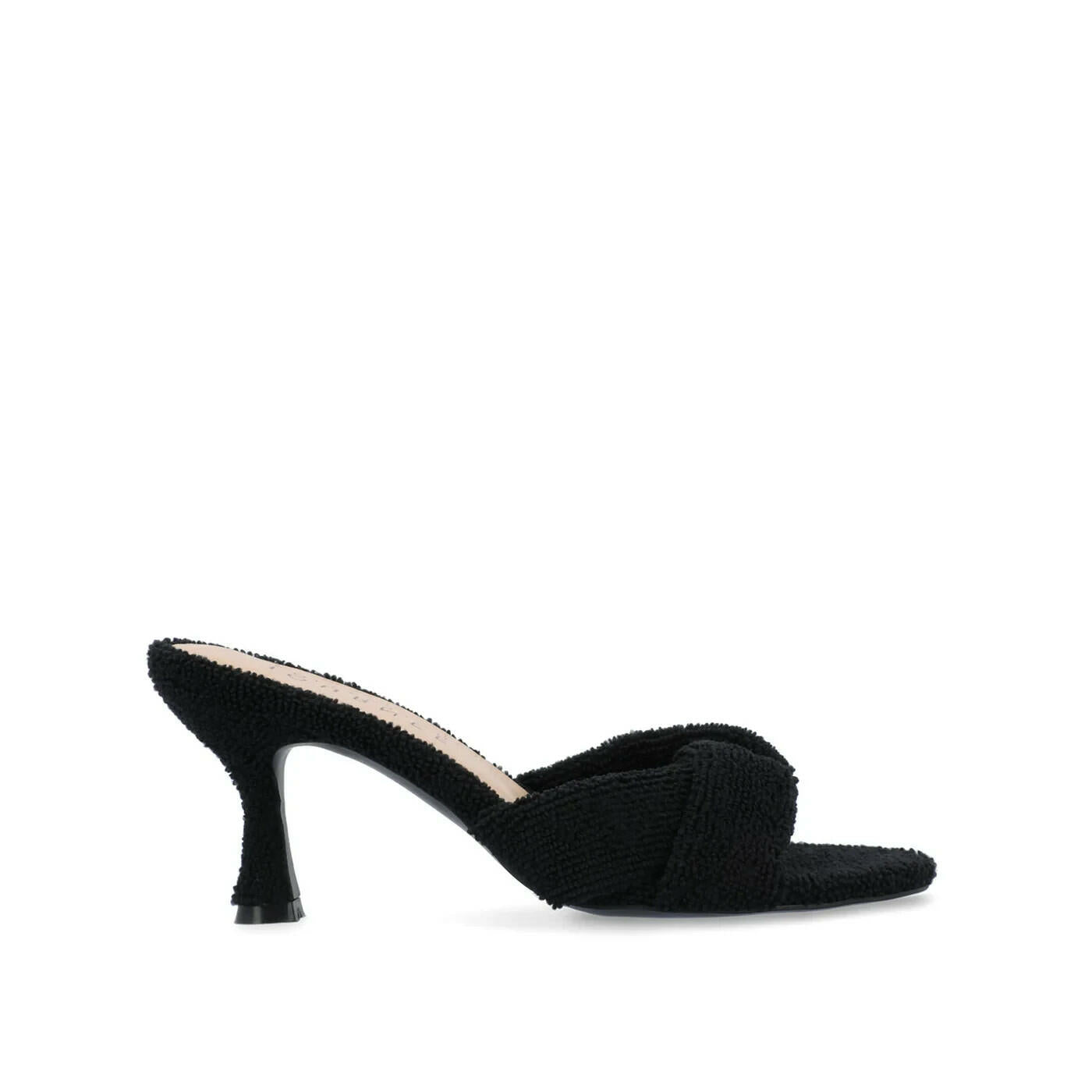 Mannon Backless Kitten Heel Sandals Black Terry Cloth Sz 7 MSRP $80
