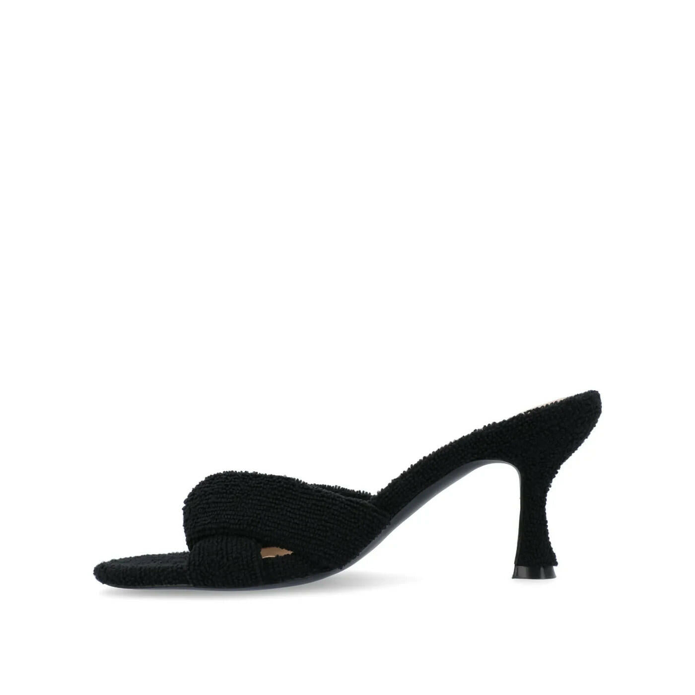 Mannon Backless Kitten Heel Sandals Black Terry Cloth Sz 7 MSRP $80