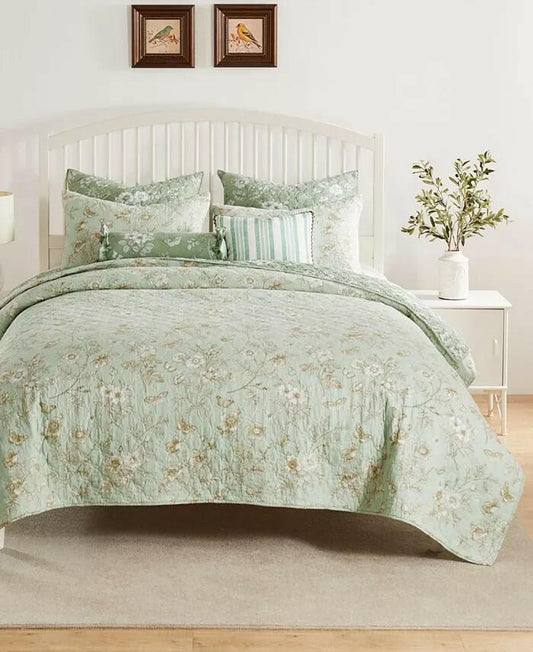 Greenland Home Olivia Garden Toile Quilt Set Full Queen Green MSRP $290