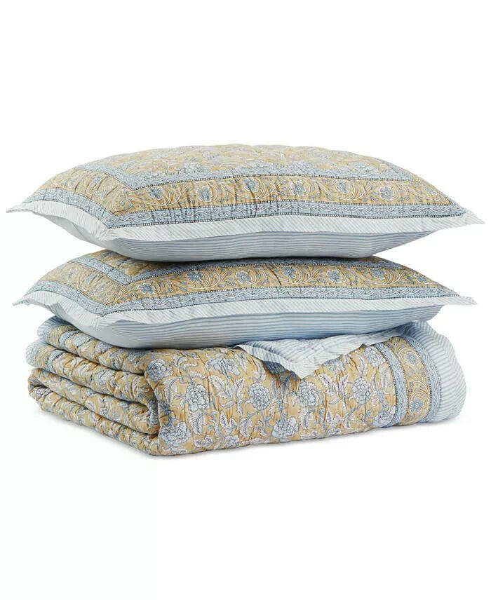 Charter Club Nadia Quilt Set King Reversible Block Print Stripes $385