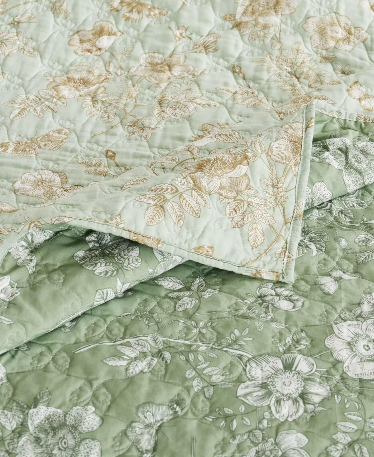Greenland Home Olivia Garden Toile Quilt Set Full Queen Green MSRP $290