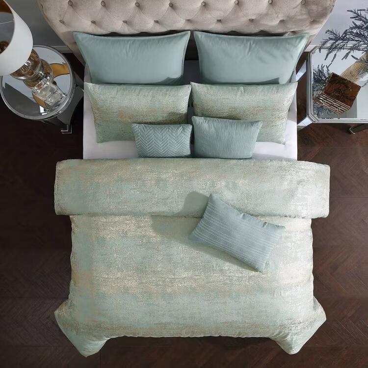 Hallmart Collectibles Vida 14 Pc Comforter Set Blue Gold Queen $360