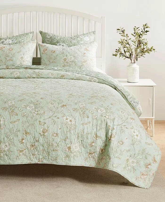Greenland Home Olivia Garden Toile Quilt Set Full Queen Green MSRP $290