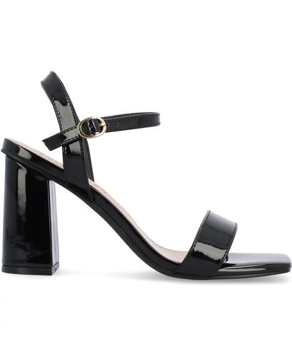 Journee Collection Tivona Block Heel Sandals – Women’s Black Patent, Size 8.5M
