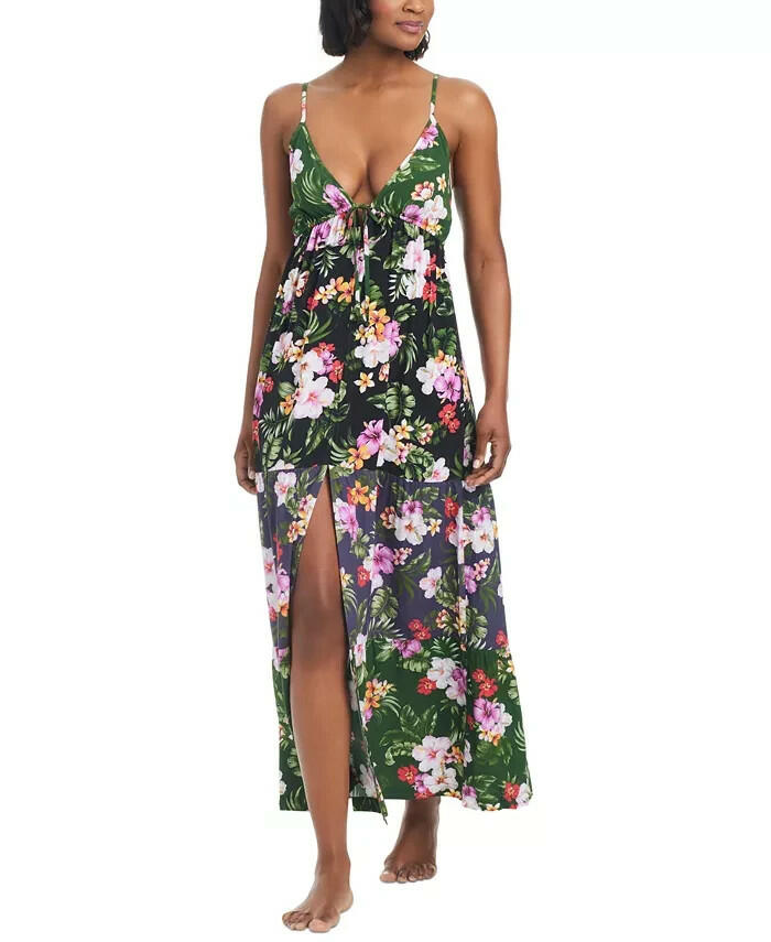 Bar III Womens Floral Print Tiered Cover Up Dress L MSRP $88
